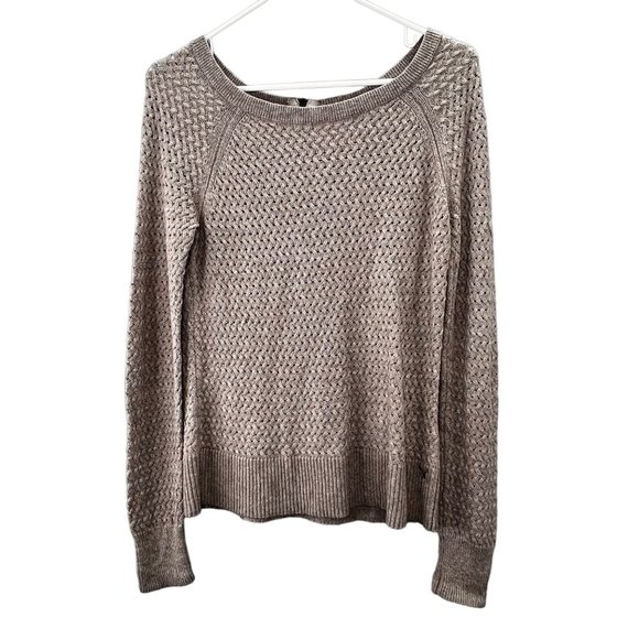 American Eagle Outfitters Sweater S Beige Tan Neutral Woven Lattice Zip Back - Picture 1 of 7